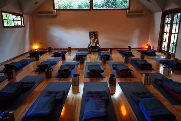 Happy Buddha Retreats yoga studio set up for practice